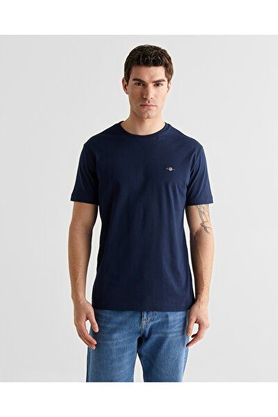 Gant Erkek Lacivert Bisiklet Yaka Regular Fit Logolu T-Shirt