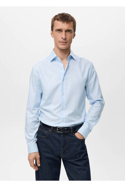 MANGO Man Slim fit çizgili %100 pamuklu gömlek