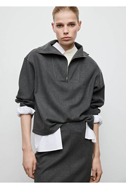 MANGO Woman Fermuarlı boğazlı sweatshirt