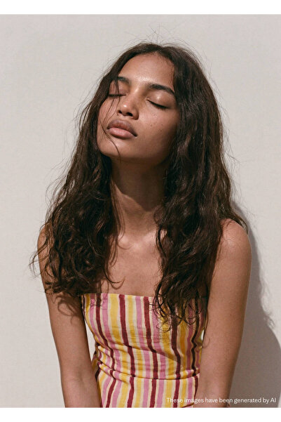 Mango Teen Straplez çizgili bluz