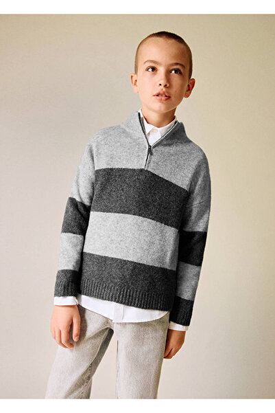 MANGO Kids Çizgili Perkins Yaka Kazak