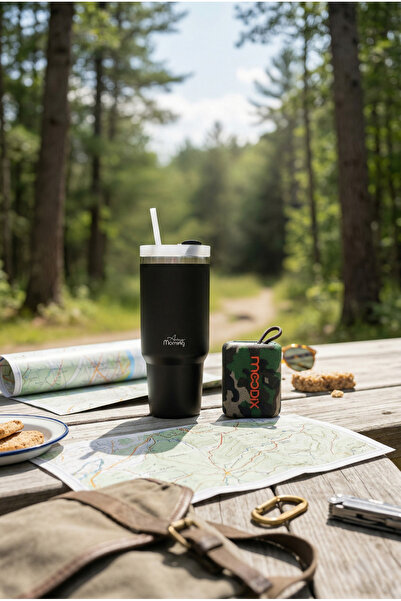 Any Morning Vaha 1200 ml Çelik Termos, Siyah & Moodix Kamuflaj Bluetooth Hopa...