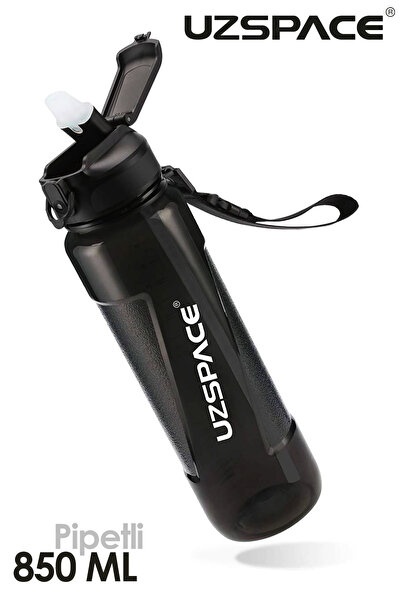 Uzspace 850 ML Pipetli Ölçü Skalalı Şeffaf Gövde Tritan Su Matarası Suluk Okul