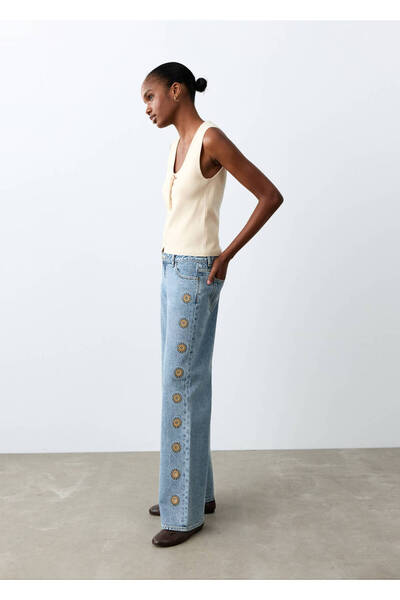 Mango Teen İşlemeli düz kesim jean pantolon