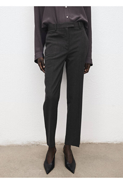 MANGO Woman İnce çizgili slim crop pantolon