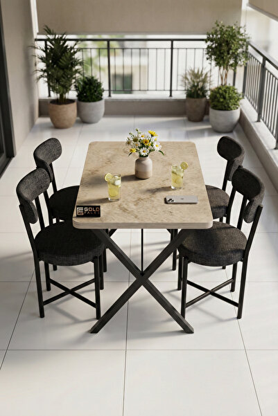 GOLDFALEZ Mutfak Masası 4 Sandalyeli Set 110x70 cm Modern Bahçe Cafe Masa Tak...