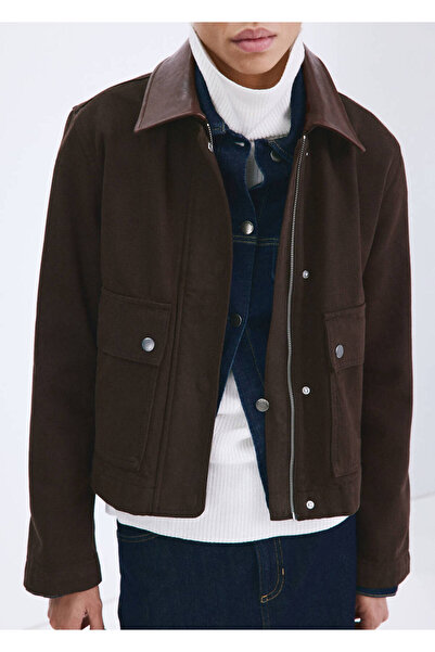 MANGO Woman Kontrast yaka denim parka