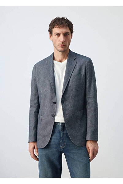 MANGO Man Dar kesim keten-pamuk karışımlı blazer ceket