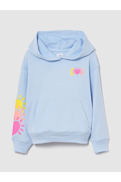 GAP Kız Çocuk Açık Mavi Relaxed Logo Fransız Havlu Kumaş Sweatshirt