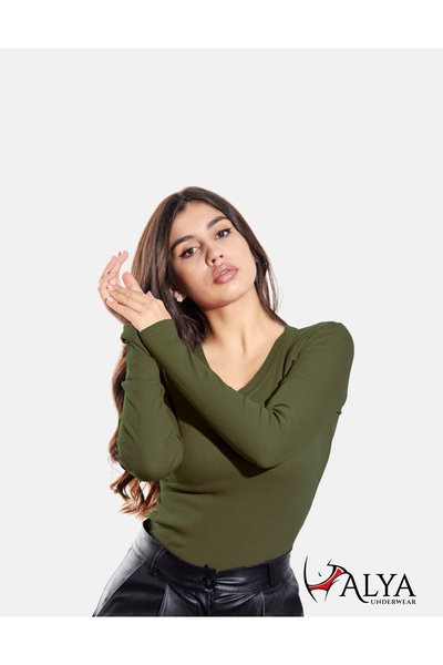 ALYA UNDERWEAR Σώμα Army Green Lycra Corded Cotton Camisole - Φούτερ με λαιμό...