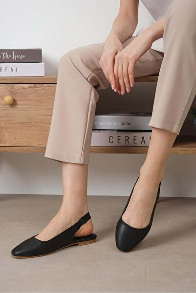 Mio Gusto Σύμμαχος Μαύρο Χρώμα Ανοιχτή Πλάτη Γυναικεία Flat παπούτσια μπαλαρίνας