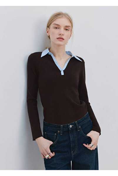 Combined shirt collar sweater