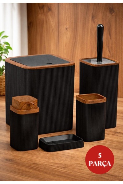 Store HGY Home Ξύλινο Λεπτομερές Μαύρο Σετ Μπάνιου Stella με Ρίγες