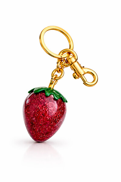 GM TAKI Steel Bag Accessory Strawberry Charm Gold Color Keychain