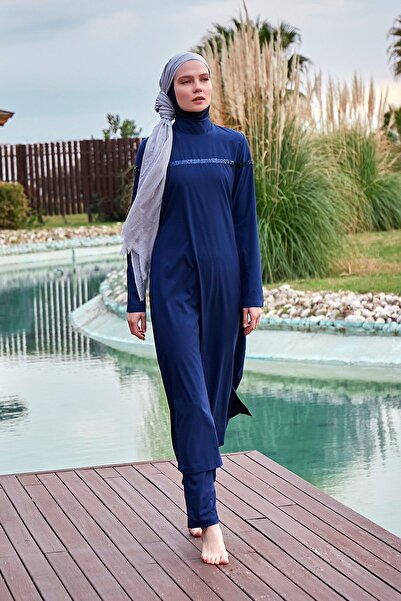 Marina Μαγιό Navy Blue Hijab - Ύφασμα Parachute, Full Covered M2434