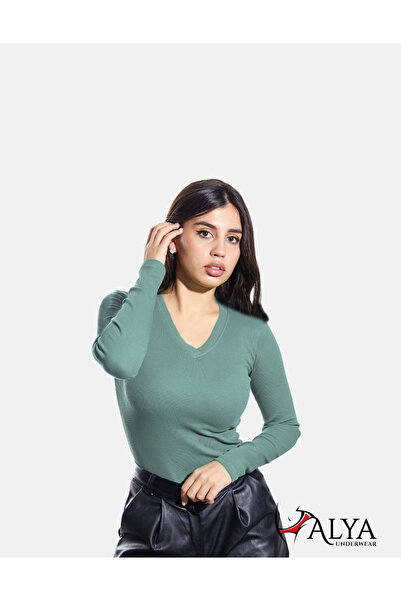 ALYA UNDERWEAR قميص قصير برقبة على شكل حرف V، بلوزة مريحة من القماش المضلع، ل...