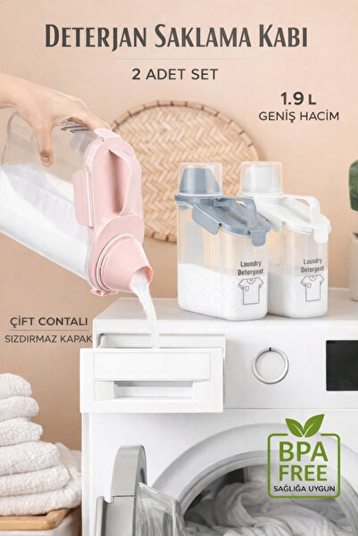 PraticBox 2’li Mavi Kapaklı 1900 ml Hava Almaz Toz Deterjan Saklama Kabı Çift...