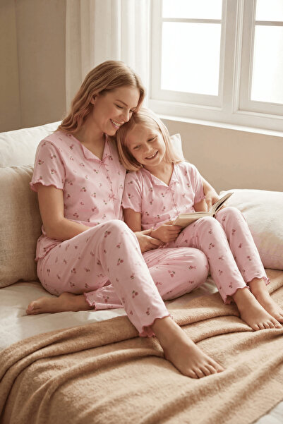 JustMORE Set de pijamale cu mânecă scurtă, cusute în față, pentru mamă și fii...