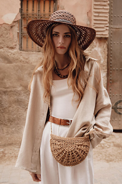 Manuka Ψάθινη μίνι τσάντα - με μοτίβο και φυσικό