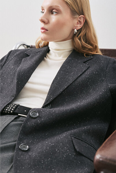 Manuka Μάλλινο μπλέιζερ NORRIS ΣΚΟΥΡΟ ΓΚΡΙ ΜΕΛΑΝΤΖ