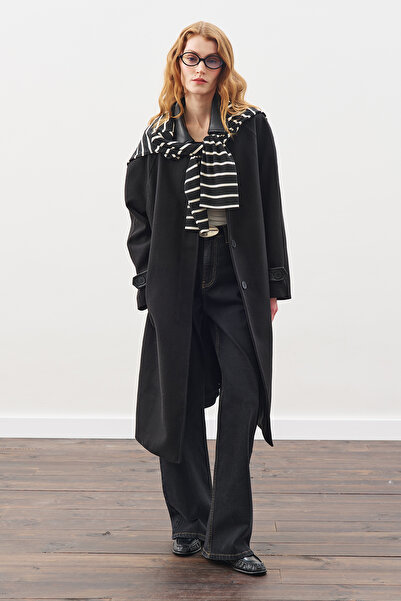 Manuka ΔΕΡΜΑΤΙΝΟ ΠΑΛΤΟ ΜΕ ΛΕΠΤΟΜΕΡΕΣ ΛΕΠΤΟΜΕΡΕΙΕΣ ΜΑΥΡΟ