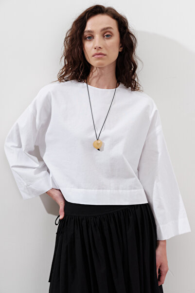 Manuka ΒΑΜΒΑΚΙ CROP ΜΑΚΡΥΜΑΝΙΚΗ ΜΠΛΟΥΖΑ ECRU