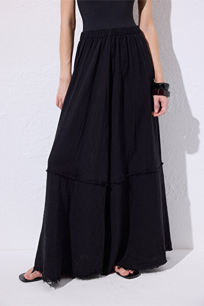 Manuka Muslin Fold Wide Skirt Black