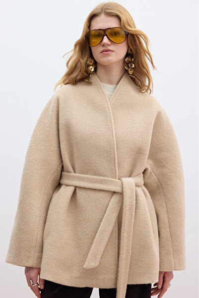 Manuka Coffee Color Milk Παχύ παλτό κιμονό με σφραγίδα