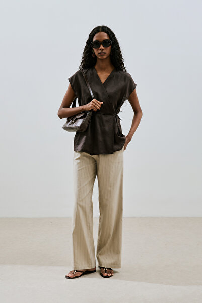 Manuka ΛΙΝΟ ΜΠΛΟΥΖΑ ΧΩΡΙΣ ΜΑΝΙΚΙΑ ΣΚΟΥΡΟ ΚΑΦΕ