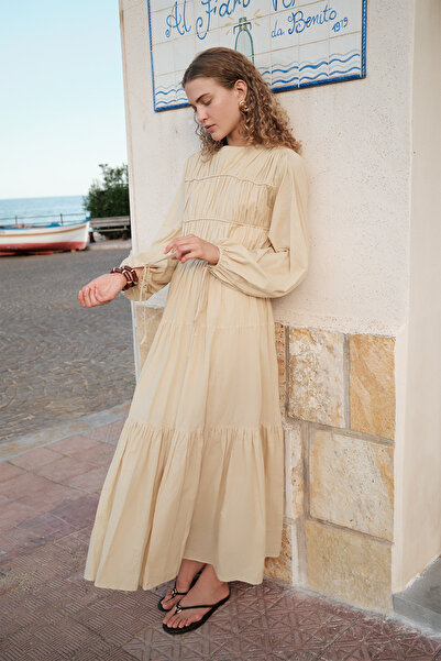 Manuka ΦΟΡΕΜΑ ΜΕ ΜΑΚΡΥ ΜΑΝΙΚΙΑ ΜΕ ΚΟΡΔΟΝΙ ΠΑΣΤΕΛ ΚΙΤΡΙΝΟ