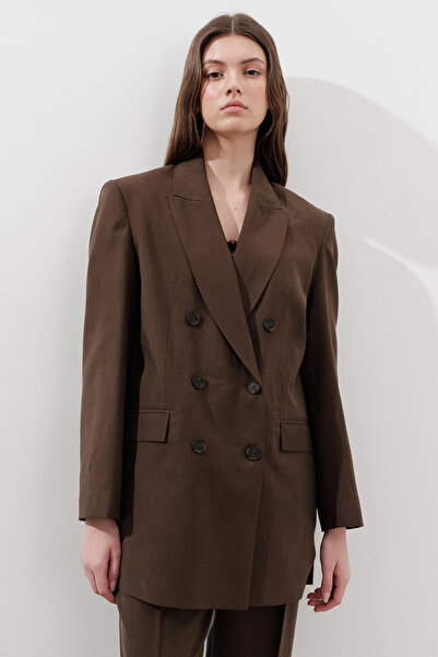 Manuka Σακάκι μπλέιζερ TENCEL με ζώνη, διπλό, σε απόχρωση καφέ