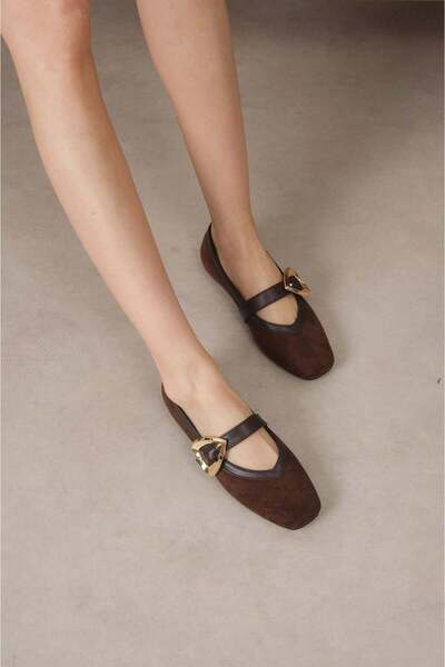 Mio Gusto Freya Kahverengi Kalp Με αγκράφα Γυναικεία Μπαλαρίνα