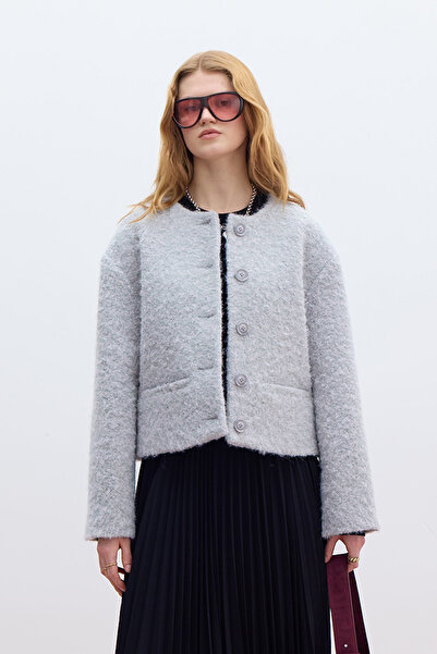 Manuka Γκρι κοντό παλτό - Χοντρό σφραγίδα και τσέπες
