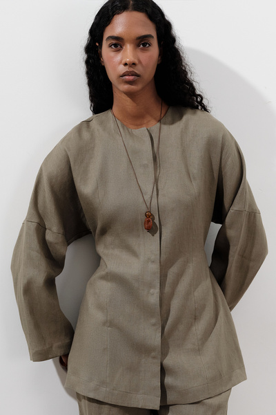 Manuka LEINEN-BAUCHJACKE KHAKI