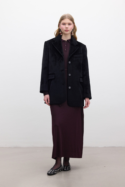 Manuka Μαύρο Stamp Jacket - Με Λεπτομέρεια Ζώνης