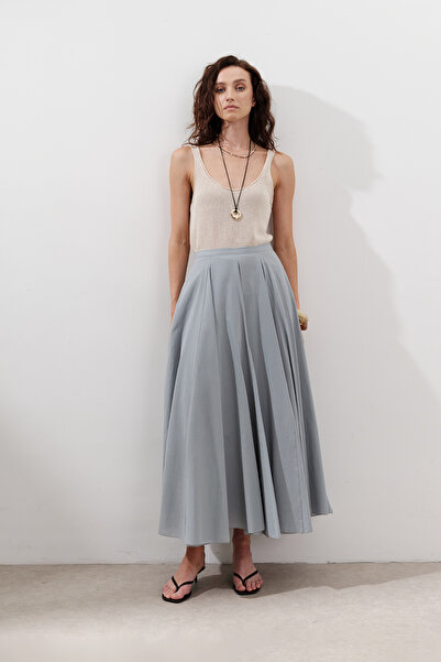 Manuka Partial Wide Cotton Skirt Blue
