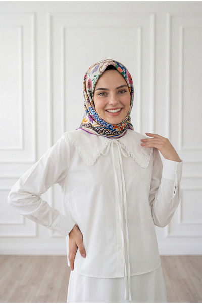 BENAHOLL Devrim Yaka Δαντελένιο Κοντό Πουκάμισο-BN4598 Εκρού