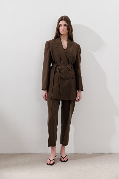 Manuka Παντελόνι Τένσελ Πλισέ Καφέ Ανοιχτό