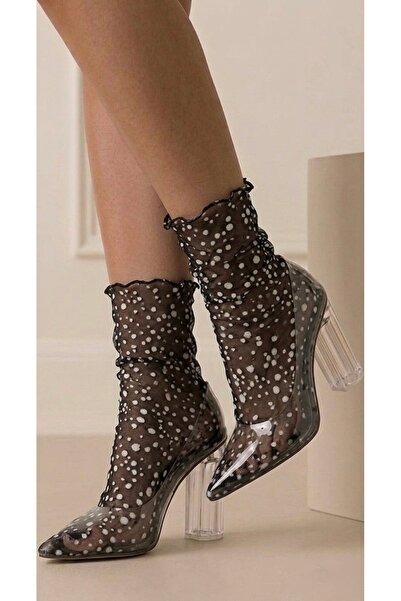 DİLARRA Boutique Γκρι πουά μαύρες κάλτσες από τούλι