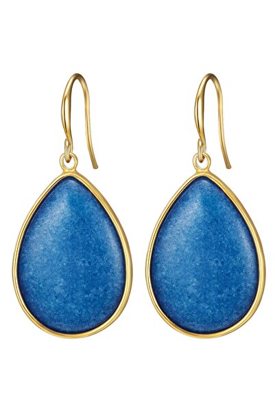 Lulu & Jane Modeschmuckohrhänger Ohrhänger gelbgold Naturstein blau