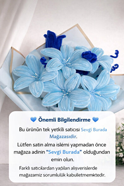Sevgi burada Özel Gün Hediyesi Mavi Lilyum Şönil Buket