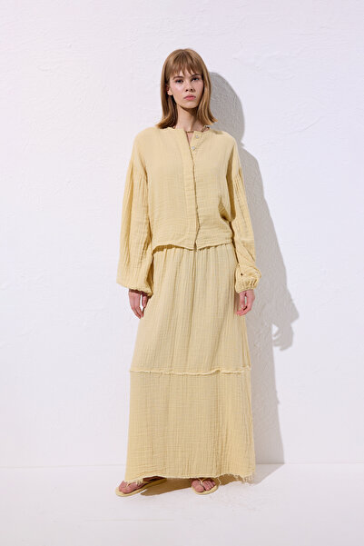 Manuka Muslin Fold Wide Skirt Yellow