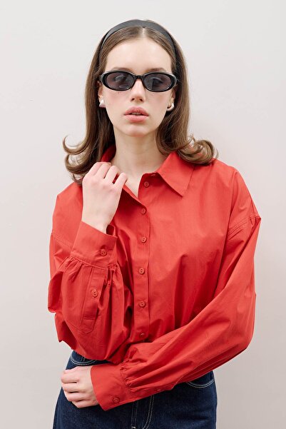 Manuka Πουκάμισο CROP BALON FORM ΚΟΚΚΙΝΟ