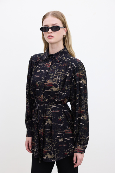 Manuka Koszula Osaka w stylu retro z paskiem