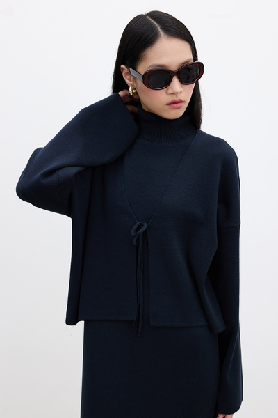 Manuka Marineblauer Strick-Cardigan – Schnür-Design