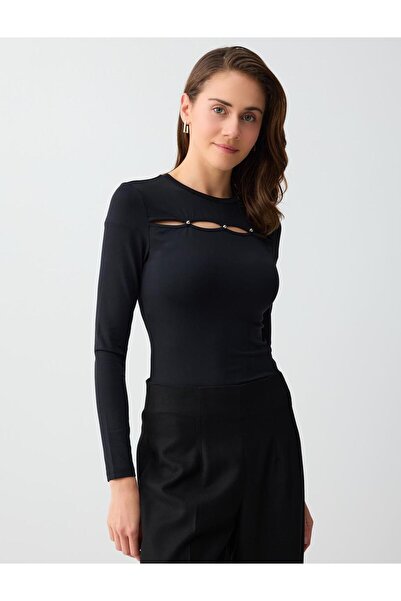 Jimmy Key Μαύρη μπλούζα με λεπτή εφαρμογή και μακρύ μανίκι