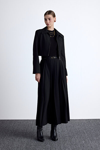 Manuka Μαύρη φαρδιά πλισέ φούστα