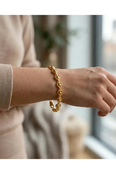 Siya Silver Kalp Figürlü Kararmaz Çelik Bileklik – 14 Ayar Altın Renk