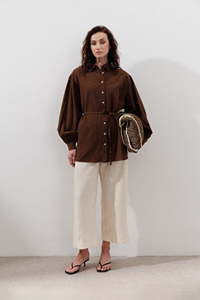 Manuka Βαμβακερό πουκάμισο με μανίκια - Καφέ