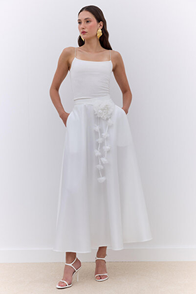 Manuka SATIN-SCHLAGENDES ABENDKLEID RÖCKCHEN ECRU